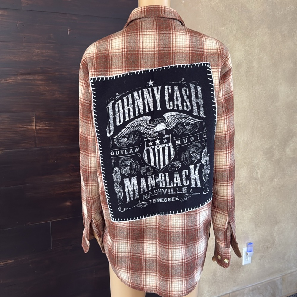 Upcycled Distressed Johnny Cash Shacket Size Men's L